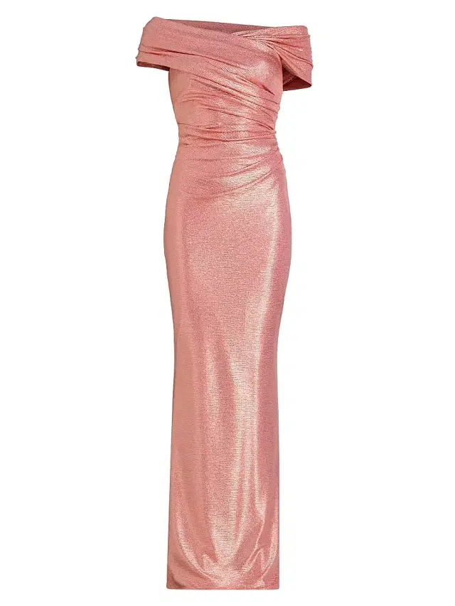 Talbot Runhof Women's Metallic Off-the-Shoulder Sheath Gown - Peach