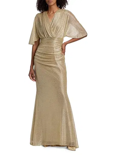 Talbot Runhof Women's Metallic Voile Capelet Mermaid Gown - Gold - Size 16 | Thumbnail 2