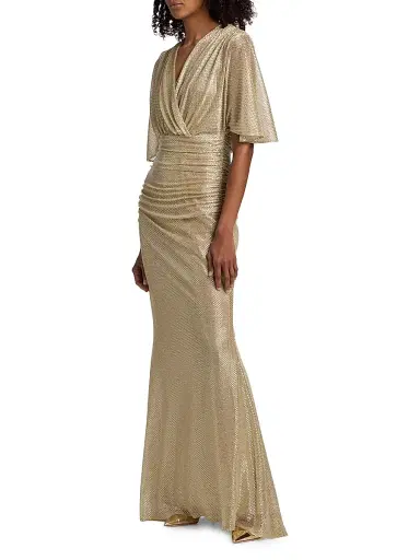 Talbot Runhof Women's Metallic Voile Capelet Mermaid Gown - Gold - Size 16 | Thumbnail 4
