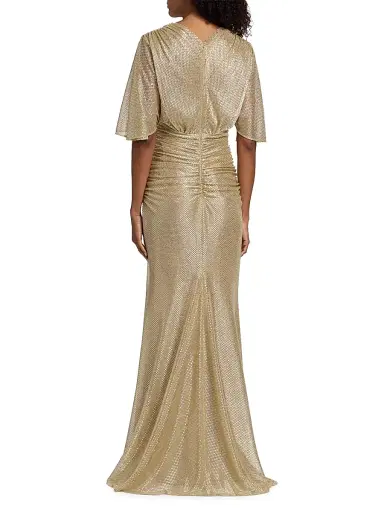 Talbot Runhof Women's Metallic Voile Capelet Mermaid Gown - Gold - Size 16 | Thumbnail 5