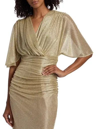 Talbot Runhof Women's Metallic Voile Capelet Mermaid Gown - Gold - Size 16 | Thumbnail 6