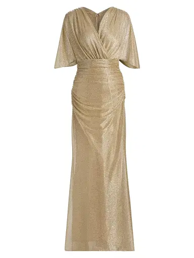 Talbot Runhof Women's Metallic Voile Capelet Mermaid Gown - Gold - Size 16 | Thumbnail 1