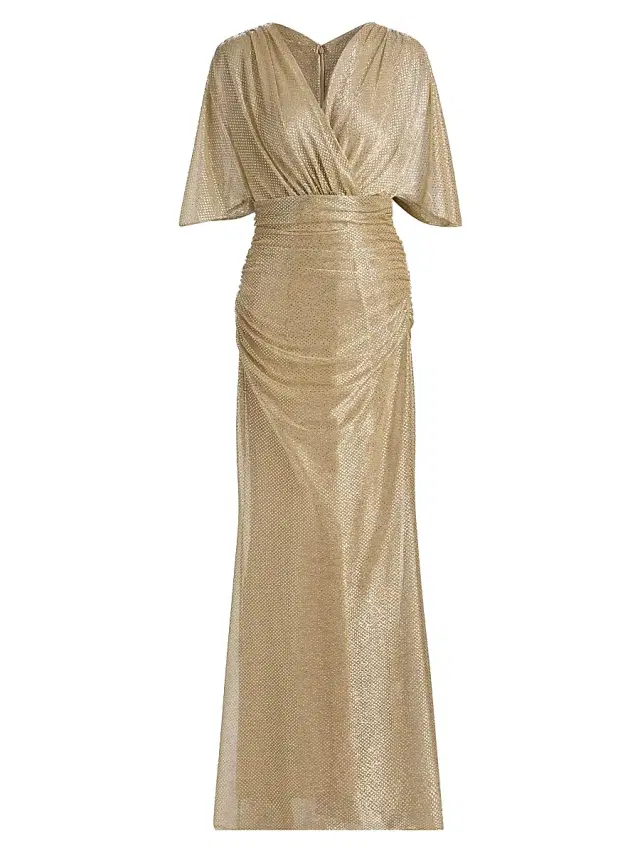 Talbot Runhof Women's Metallic Voile Capelet Mermaid Gown - Gold