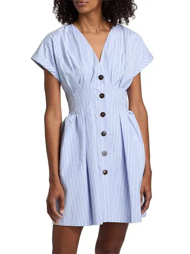 Kika Vargas Women's Billie Striped Cotton-Blend Minidress - Blue - Size 12 | Thumbnail 3