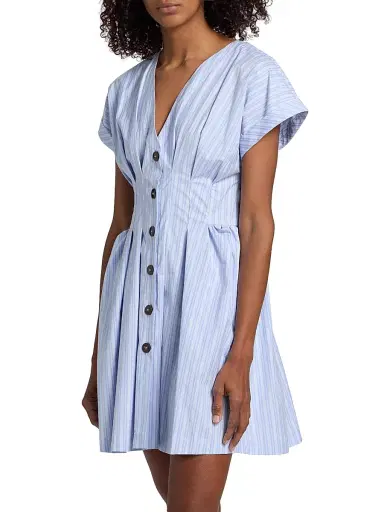 Kika Vargas Women's Billie Striped Cotton-Blend Minidress - Blue - Size 12 | Thumbnail 4