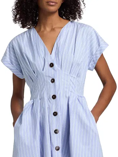 Kika Vargas Women's Billie Striped Cotton-Blend Minidress - Blue - Size 12 | Thumbnail 6