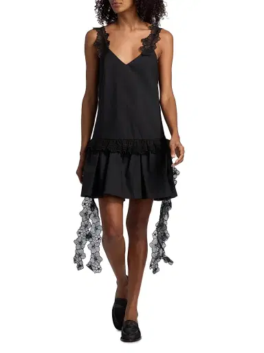 Kika Vargas Women's Coralie Lace-Trim Cotton Drop-Waist Minidress - Black - Size 8 | Thumbnail 2