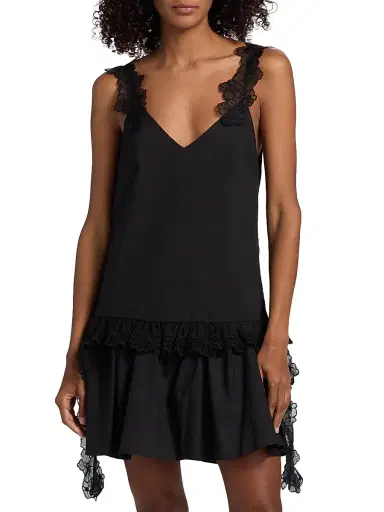 Kika Vargas Women's Coralie Lace-Trim Cotton Drop-Waist Minidress - Black - Size 8 | Thumbnail 3