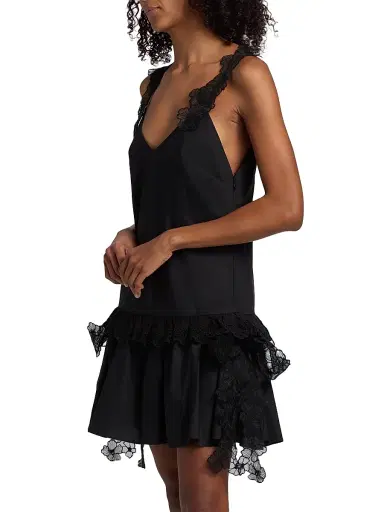 Kika Vargas Women's Coralie Lace-Trim Cotton Drop-Waist Minidress - Black - Size 8 | Thumbnail 4