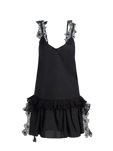 Kika Vargas Women's Coralie Lace-Trim Cotton Drop-Waist Minidress - Black - Size 8 | Thumbnail 1