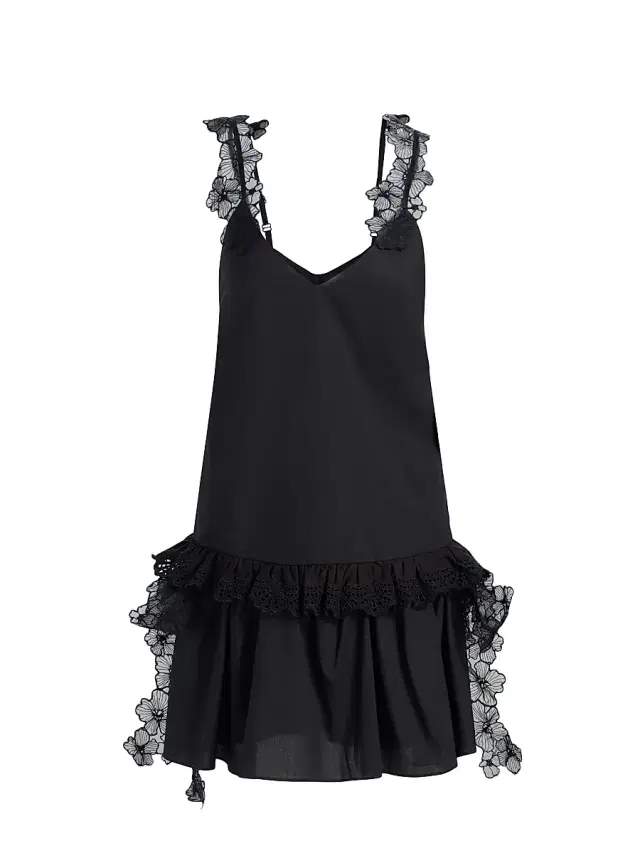 Kika Vargas Women's Coralie Lace-Trim Cotton Drop-Waist Minidress - Black