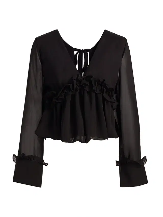 Kika Vargas Women's Cynthi Ruffled-Trim Semi-Sheer Blouse - Black