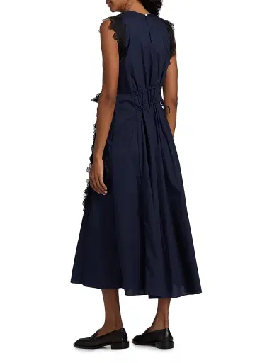 Kika Vargas Women's Hanna Lace-Trim Cotton A-Line Midi-Dress - Navy - Size 12 | Thumbnail 5