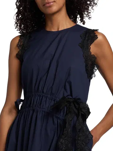Kika Vargas Women's Hanna Lace-Trim Cotton A-Line Midi-Dress - Navy - Size 12 | Thumbnail 6