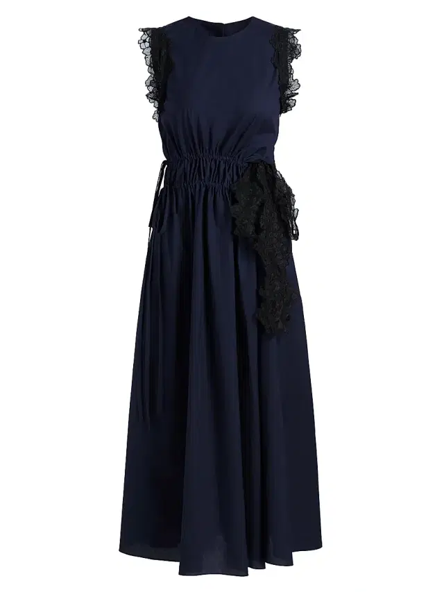 Women's Hanna Lace-Trim Cotton A-Line Midi-Dress - Navy