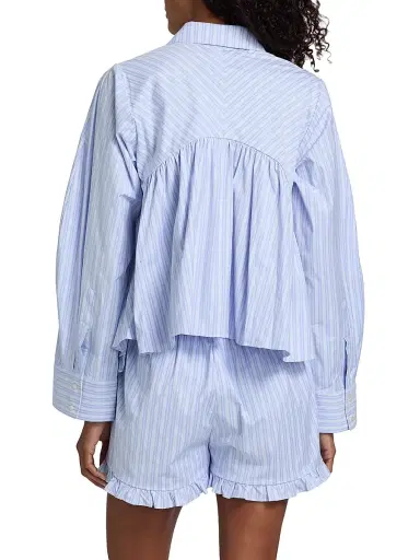 Kika Vargas Women's Ambika Striped Cotton-Blend Peplum Shirt - Blue | Thumbnail 5