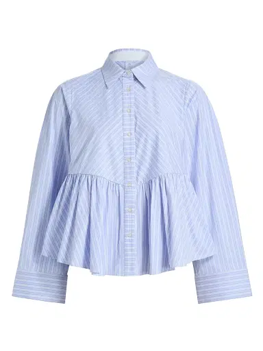 Kika Vargas Women's Ambika Striped Cotton-Blend Peplum Shirt - Blue | Thumbnail 1