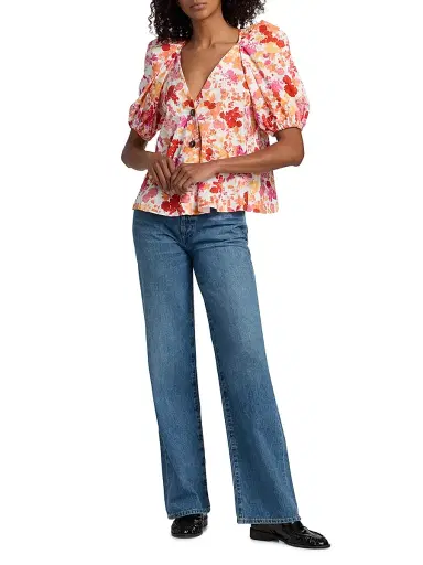 Kika Vargas Women's Harpa Floral Cotton Top - Coral | Thumbnail 2