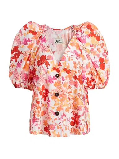 Kika Vargas Women's Harpa Floral Cotton Top - Coral | Thumbnail 1