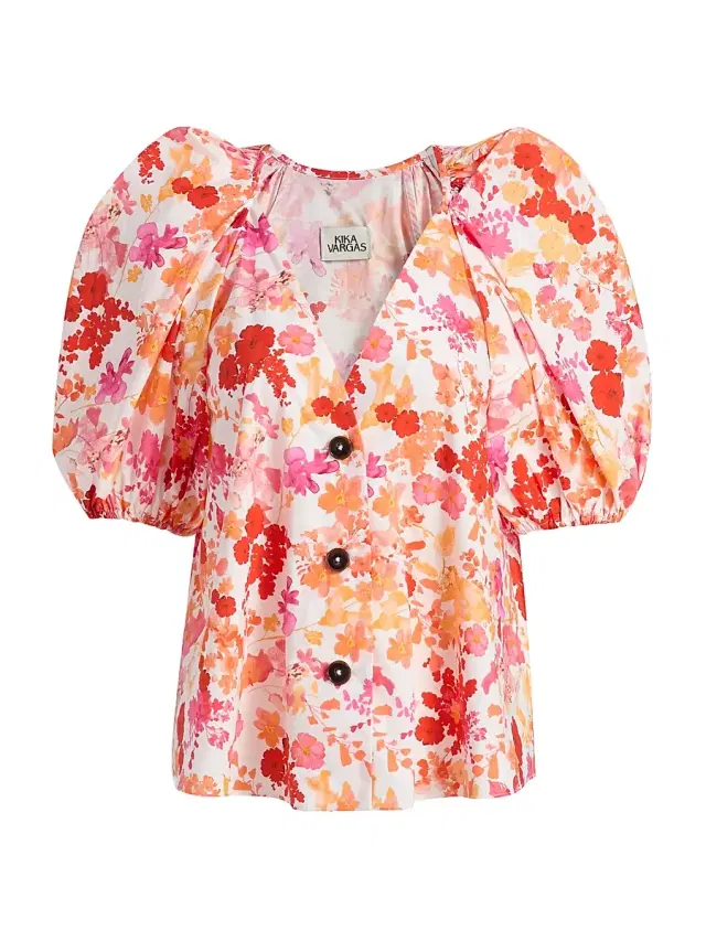 Kika Vargas Women's Harpa Floral Cotton Top - Coral