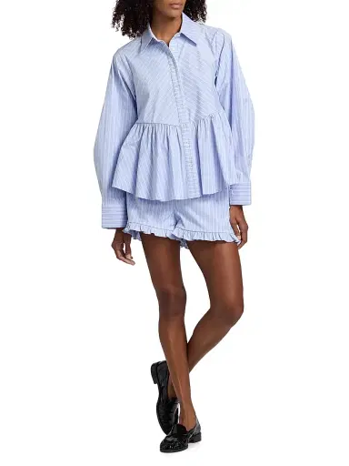 Kika Vargas Women's Sally Striped Cotton Shorts | Thumbnail 2