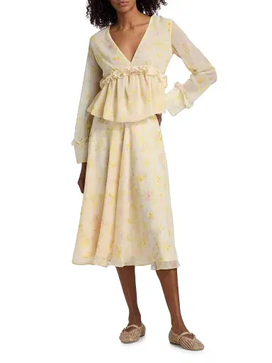 Kika Vargas Women's Cynthi Peony Chiffon Blouse - Yellow - Size 12 | Thumbnail 2 Kika Vargas Women's Cynthi Peony Chiffon Blouse - Yellow - Size 12 | Thumbnail 2