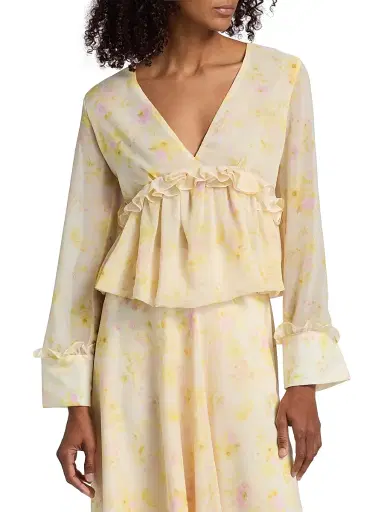 Kika Vargas Women's Cynthi Peony Chiffon Blouse - Yellow - Size 12 | Thumbnail 3 Kika Vargas Women's Cynthi Peony Chiffon Blouse - Yellow - Size 12 | Thumbnail 3