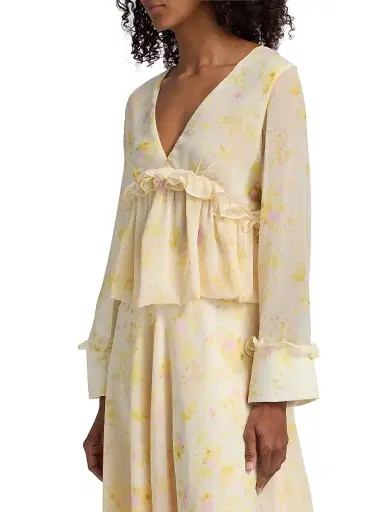 Kika Vargas Women's Cynthi Peony Chiffon Blouse - Yellow - Size 12 | Thumbnail 4 Kika Vargas Women's Cynthi Peony Chiffon Blouse - Yellow - Size 12 | Thumbnail 4