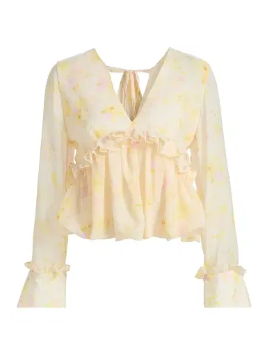 Kika Vargas Women's Cynthi Peony Chiffon Blouse - Yellow - Size 12 | Thumbnail 1 Kika Vargas Women's Cynthi Peony Chiffon Blouse - Yellow - Size 12 | Thumbnail 1