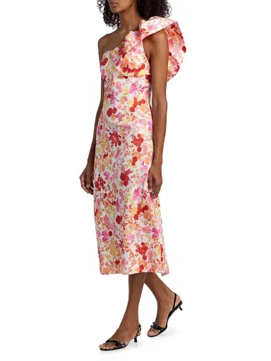 Kika Vargas Women's Lucy Poppy One-Shoulder Midi-Dress - Coral - Size 12 | Thumbnail 2