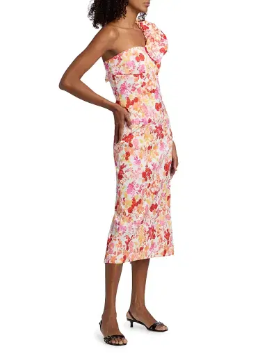 Kika Vargas Women's Lucy Poppy One-Shoulder Midi-Dress - Coral - Size 12 | Thumbnail 4