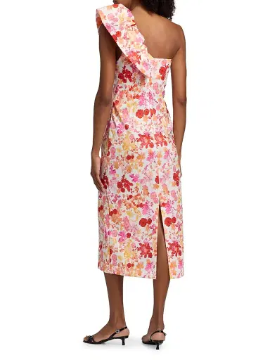 Kika Vargas Women's Lucy Poppy One-Shoulder Midi-Dress - Coral - Size 12 | Thumbnail 5