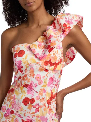 Kika Vargas Women's Lucy Poppy One-Shoulder Midi-Dress - Coral - Size 12 | Thumbnail 6
