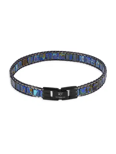 Tateossian Men's RT IP Stainless Steel & Mosaic Glass Bead Bracelet - Blue | Thumbnail 2