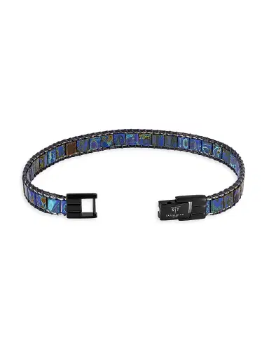 Tateossian Men's RT IP Stainless Steel & Mosaic Glass Bead Bracelet - Blue | Thumbnail 3
