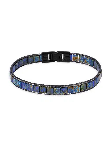 Tateossian Men's RT IP Stainless Steel & Mosaic Glass Bead Bracelet - Blue | Thumbnail 1
