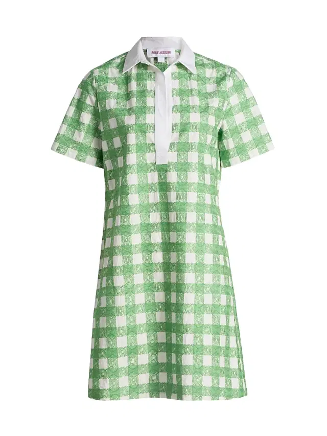 Rosie Assoulin Women's Rugby Checked Cotton Minidress - Grass Green