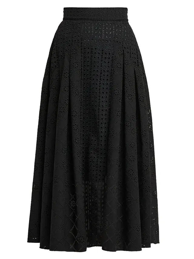 Alberta Ferretti Women's Eyelet Cotton-Blend Midi-Skirt