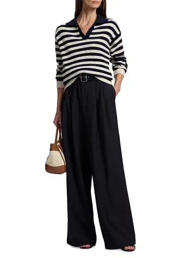 Ralph Lauren Collection Women's Alan Wool High-Rise Wide-Leg Paperbag Pants - Icon Navy | Thumbnail 2