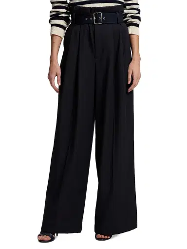 Ralph Lauren Collection Women's Alan Wool High-Rise Wide-Leg Paperbag Pants - Icon Navy | Thumbnail 3