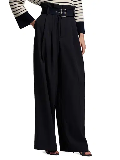 Ralph Lauren Collection Women's Alan Wool High-Rise Wide-Leg Paperbag Pants - Icon Navy | Thumbnail 4