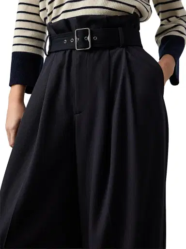 Ralph Lauren Collection Women's Alan Wool High-Rise Wide-Leg Paperbag Pants - Icon Navy | Thumbnail 6