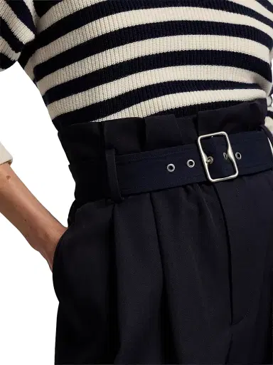 Ralph Lauren Collection Women's Alan Wool High-Rise Wide-Leg Paperbag Pants - Icon Navy | Thumbnail 7