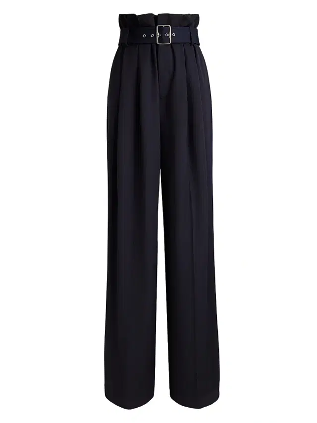 Women's Alan Wool High-Rise Wide-Leg Paperbag Pants - Icon Navy