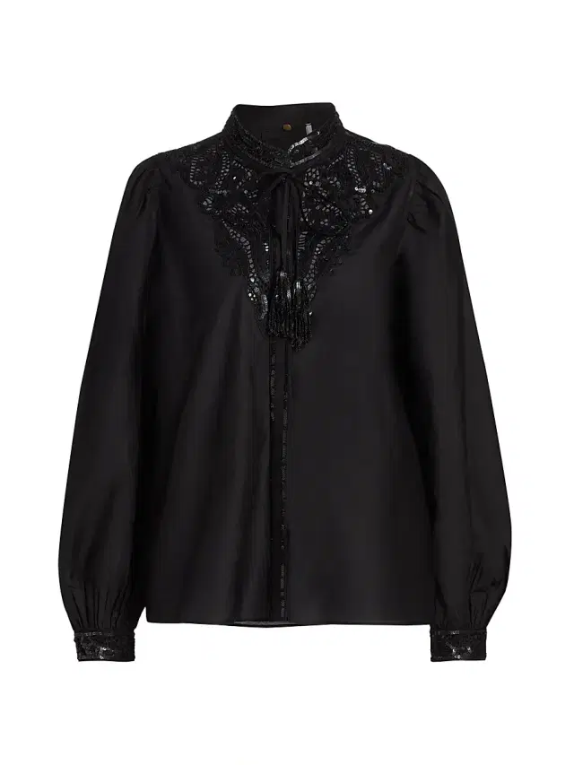 Kobi Halperin Women's Harper Sequined Lace Blouse - Black