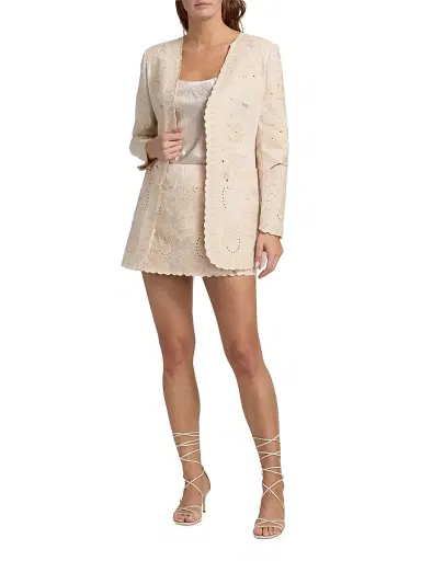 Kobi Halperin Women's Natalie Linen-Cotton Embroidered Pencil Miniskirt - Antique | Thumbnail 2