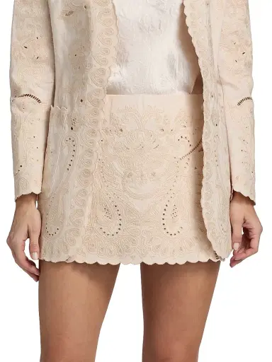 Kobi Halperin Women's Natalie Linen-Cotton Embroidered Pencil Miniskirt - Antique | Thumbnail 3