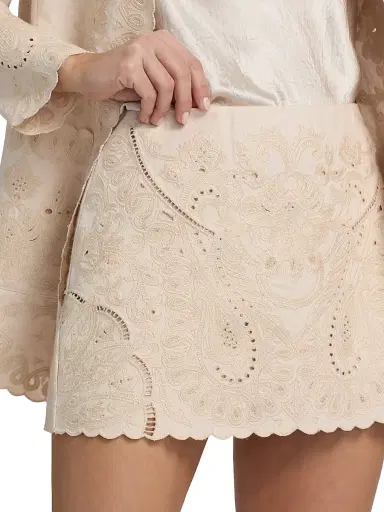 Kobi Halperin Women's Natalie Linen-Cotton Embroidered Pencil Miniskirt - Antique | Thumbnail 6