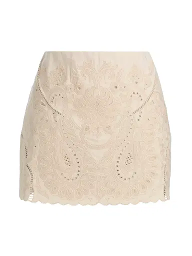 Kobi Halperin Women's Natalie Linen-Cotton Embroidered Pencil Miniskirt - Antique | Thumbnail 1