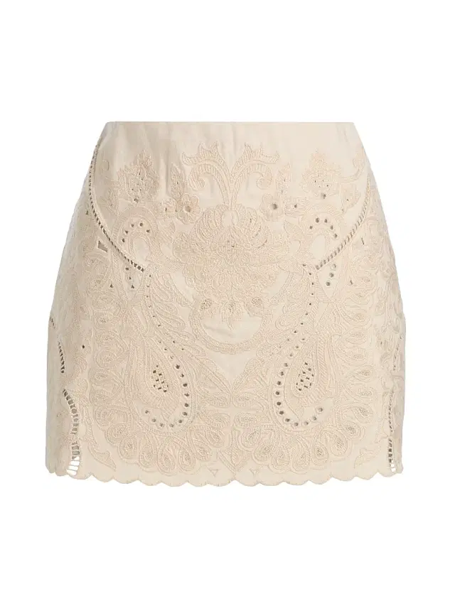 Kobi Halperin Women's Natalie Linen-Cotton Embroidered Pencil Miniskirt - Antique